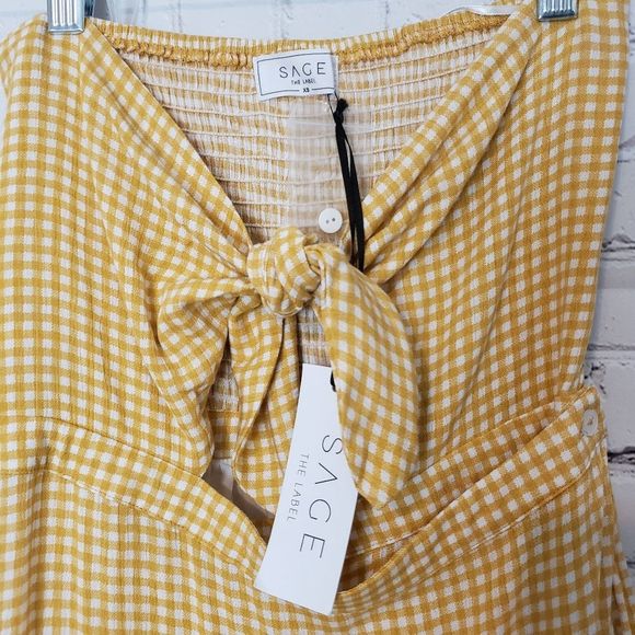 🆕️Sage The Label Yellow Gingham Strapless Cut Out Dress - Picture 5 of 7
